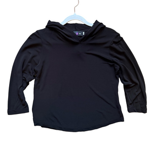 Plum Black Hooded Tee Lightweight Sweatshirt Cropped 3/4 Sleeves S